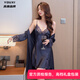 幽悉（YOUXI）性感真絲睡衣套裝女春夏季新款蕾絲拼接100%桑蠶絲吊帶睡裙家居服 藏青色套裝 L 165:適合101-115斤