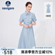 Navigare意大利小帆船連衣裙女士夏季短袖顯瘦百搭襯衫裙通勤時(shí)尚收腰長裙 邦迪藍(lán) L 碼