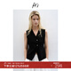 H's冰絲毛針織馬甲女25夏新款肌理設(shè)計(jì)感深V領(lǐng)收腰透氣通勤背心 黑色 S
