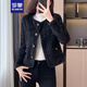 羅蒙（ROMON）氣質(zhì)黑色小香風(fēng)短外套女春季2025新款女士春秋西裝粗花呢上衣春裝 黑色薄款 常規(guī) L -105-115斤拍
