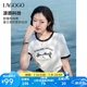 lagogo涼感新疆棉露營(yíng)剪影印花短袖T恤女拉谷谷2025年夏新款上衣 米黑 M