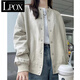 LPOX外套女2025年新款初秋燈芯絨拼接棒球服外套女春秋百搭款外套女 米白色 高品質(zhì)【雙層有里布】 M 90-108斤