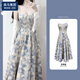 棉致法式藍(lán)色碎花吊帶連衣裙女收腰長裙春夏2025新款開衫配裙子兩件套 吊帶裙+開衫 【套裝】 XL 建議125-140斤