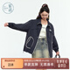 紫涵（ZIHAN）紫涵撞色口袋外套女秋季簡(jiǎn)約學(xué)院風(fēng)防曬寬松休閑拉鏈上衣 黑藏青 S