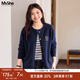 MsShe【18支北極絨】大碼女裝2025新款秋裝胖mm寬松刺繡毛衣外套 藏青藍色現貨 3XL