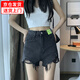 妙奕嘉牛仔短褲女黑色外穿夏季女士超短褲辣妹熱褲顯腿長(zhǎng)高腰緊身夏天 辣妹破洞綠標(biāo)牛仔褲 L 【建議95-105斤】