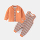 嬰兒童裝薄棉套裝寶寶棉衣棉褲夾棉加厚秋冬家居服內衣分體衣服 橘紅(口袋熊60克加棉背帶套裝) 66 cm