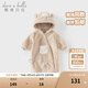 戴維貝拉（DAVE＆BELLA）新生兒爬服嬰兒連體衣0-6個月寶寶衣服冬季新款牛奶絨男寶睡衣 卡其色【現(xiàn)貨】 80cm（建議身高73-80cm）