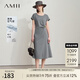 AMII2025夏新款極簡通勤職業(yè)純色空氣層圓領(lǐng)修身中長彈力連衣裙 巖石灰（升級） XL