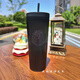 星巴克星巴克杯子黑色豎條紋塑料吸管杯大容量耐熱喝水杯咖啡杯車(chē)載杯 黑色豎條紋