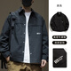 京西藍靛春秋潮牌襯衫式夾克外套男工裝襯衣男士寬松大碼胖子潮流男裝 黑色【高密牛津格】 L 體重130-150斤