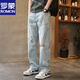 羅蒙（ROMON）破洞牛仔褲男士直筒寬松薄款褲子潮牌2026春秋季新款復古美式休閑 淺藍色 32