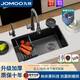 九牧（JOMOO）水槽大單槽洗菜盆廚房一體盆304不銹鋼洗菜池洗碗池臺上中下盆 小蠻腰龍頭套裝+凈水龍頭+洗杯器 80*43【可臺上臺中臺下安裝】