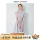VEGA CHANG短袖連衣裙夏女2025新款松弛感度假風(fēng)褶皺設(shè)計(jì)感小個(gè)子收腰長(zhǎng)裙 丁香紫（含抽繩） M
