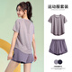 百思絨專業(yè)跑步運(yùn)動(dòng)套裝女寬松短跑田徑服紫色T恤短褲2件套  XXL