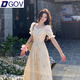 DGOV2025夏季新款少女夢境印花泡泡袖復(fù)古法式修身遮肉甜美碎花連衣裙 圖片色 【圖案印花】 S 建議70-90斤