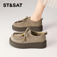 星期六復古勃肯鞋女厚底增高休閑鞋軟底通勤舒適松糕鞋女鞋子 灰色 36