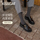 KISSCAT接吻貓25年新董璇/毛曉彤同款小D扣厚底樂(lè )福鞋百搭小皮鞋單鞋女 黑色 （瘦腳卡碼拍小一碼） 37