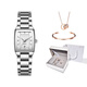ZUSSVOTO女士手表女款2025新款正品職場(chǎng)輕奢女式機械表方形防水日歷表禮物 銀白(送禮盒禮袋+手鐲+環(huán)環(huán)相扣