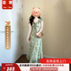 蕓蕁裙子女夏季2025新款法式小飛袖荷葉邊領連衣裙子女裝夏季新款氣質 綠色# M 建議90-100斤
