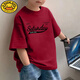 G.DUCKKIDS男童短袖t恤2025新款純棉夏裝中大童男孩夏季寬松兒童裝短袖t上衣 T25-酒紅色 160 cm