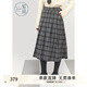 紫涵（ZIHAN）紫涵中長款百褶半身裙女2024年冬季新款學院風簡約氣質(zhì)高腰a字裙 灰格 L