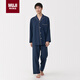 無(wú)印良品（MUJI）男式無(wú)側(cè)縫雙層紗織睡衣家居服 深藏青色5A XL