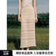 ELLE法式鏤空設(shè)計(jì)感開叉半身裙女2025夏季新款時髦通勤小眾直筒裙 米白 M