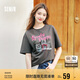森馬（Semir）短袖t恤女中長款萌寵花上衣25夏透氣吸濕寬松套頭衫109325100005