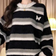 VEOX毛衣女針織衫女2025新款圓領(lǐng)套頭寬松條紋軟糯學(xué)院風(fēng)中長(cháng)款上衣 條紋圓領(lǐng)毛衣 M 90-105斤