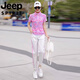 JEEP休閑運動(dòng)套裝女夏季戶(hù)外新款寬松速干薄款短袖花色跑步登山服 紫色 媽媽愛(ài) M 建議80-100斤