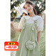 澄殼浩浩女童夏裝連衣裙奶系甜美學(xué)院風(fēng)背帶裙女學(xué)生寬松中長(zhǎng)款背心裙兩件 套裝 綠色裙+白色襯衫 175 L 建議體重109-120斤