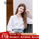 百圖betu女裝2025春季新款襯衫V領(lǐng)法式重工蕾絲花邊七分袖襯衫2502T83 白色 M