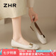 ZHR平底單鞋女優(yōu)雅通勤一腳蹬船鞋女輕便舒適淺口女鞋 BL387 米色 37