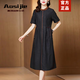 奧絲婕（Aosijie）高端品牌龜紋香云紗連衣裙女2025夏季新款氣質(zhì)減齡桑蠶絲真絲裙子 黑色 4XL (145-175斤左右)