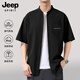 JEEP SPIRIT吉普短袖襯衫男夏季休閑寬松簡約印花時(shí)尚立領(lǐng)襯衣男裝 黑色 L