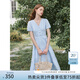 范思藍恩V領減齡純色全棉刺繡a字連衣裙女夏季2025新款裙子2233 藍色 XL