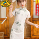 G.DUCKKIDS古風(fēng)漢服女童旗袍連衣裙2025新款兒童裝改良新中式古箏演出服夏季 青竹 130