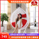 家友福 吊籃 室內(nèi)戶(hù)外休閑藤藝搖搖籃秋千掛椅 陽(yáng)臺(tái)臥室單人鳥(niǎo)巢懶人躺吊椅 白色+紅玫瑰沙發(fā)型坐墊