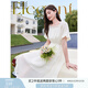 香影泡泡袖雪紡連衣裙女2025夏季新款超仙木耳邊米白百褶仙女裙子 米色 L