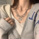 韓式都品ins雙層蝴蝶貓咪吊墜項鏈女款輕奢小眾毛衣鏈甜酷辣妹風(fēng)T恤配飾 雙層愛(ài)心流蘇復古蝴蝶