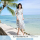 香影（xiangying）碎花v領(lǐng)連衣裙女2025夏季新款收腰梨型身材藍色小清新茶歇裙 藍色 L