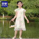 羅蒙女童漢服夏季薄款兒童國風(fēng)新中式旗袍連衣裙中秋演出服 粉色  150