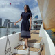 TOMMY HILFIGER【條紋裙擺】夏女氣質(zhì)休閑五?？凼昭@瘦POLO連衣裙76J5316 藏青色FAP M