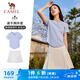 駱駝（CAMEL）防走光女兩件套裝速干健身運動服 C24BAWL6024A5 蒼鷺藍/白 L