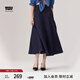 Levi's李維斯冰酷系列25春夏新款女士美式高街壓褶藍色牛仔半身裙 牛仔藍 XL (28)