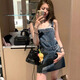 沂懿裙子女短裙夏季2025新款牛仔背帶裙學(xué)院風(fēng)半身裙連衣裙學(xué)生a字裙 大口袋牛仔背帶裙【藍(lán)色】 M