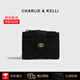 CHARLIE & KELLI品牌 CK輕奢包包女夏簡約女士錢包多卡位按扣百搭小巧錢包 黑色