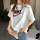 耐克（NIKE）女裝短袖男裝上衣 2025秋季款新款跑步服棉質(zhì)休閑寬松圓領(lǐng)T恤 偏大/全棉材質(zhì)/白紅 XL