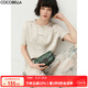 COCOBELLA光澤感緞面壓褶字母T恤女夏寬松休閑圓領(lǐng)短袖上衣TS632 米白色 XL